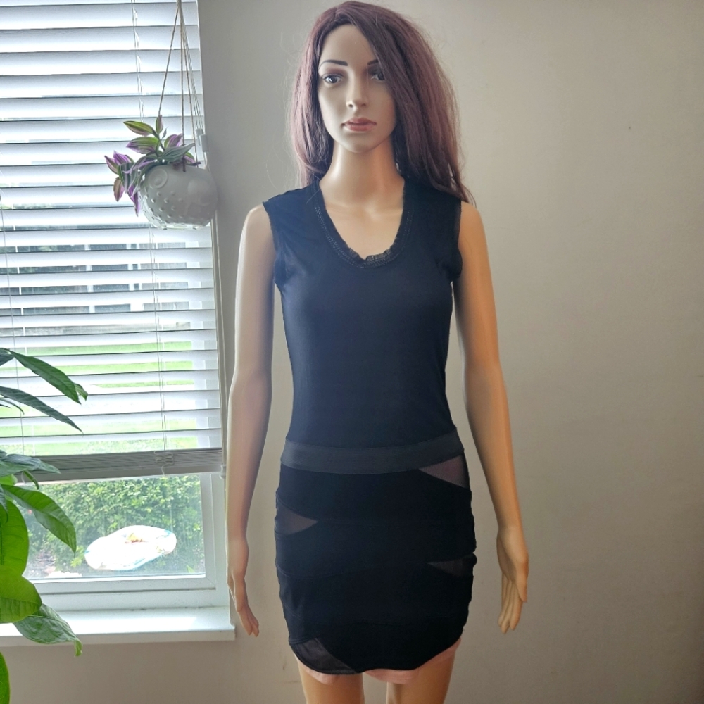 BCBGMaxAzria black bodycon dress cutout sheer lined